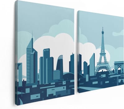Artaza Canvas Schilderij Tweeluik Skyline Van Parijs - Abstract - 120x80 - Foto Op Canvas - Canvas Print