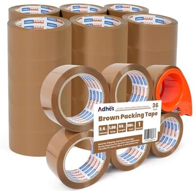 36 rollen bruine verpakkingstape 48 mm x 50 m - Geluidsarm plakband met cutter voor industriële toepassingen