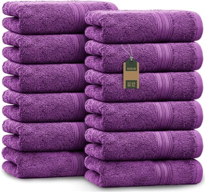 Famanu - Set van 12 gastendoeken 30 × 50 cm, zacht en absorberend – Paars