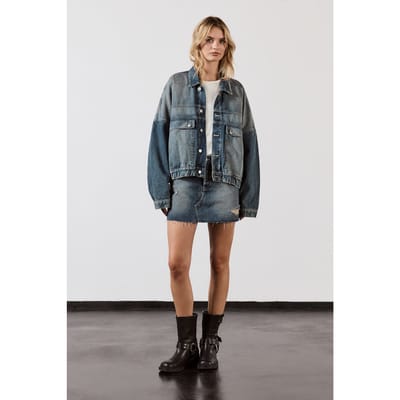 Mikuta The Dark Blue Slit Denim Skirt Maat: S | Mini Rokken Outlet | Dames | Blauw