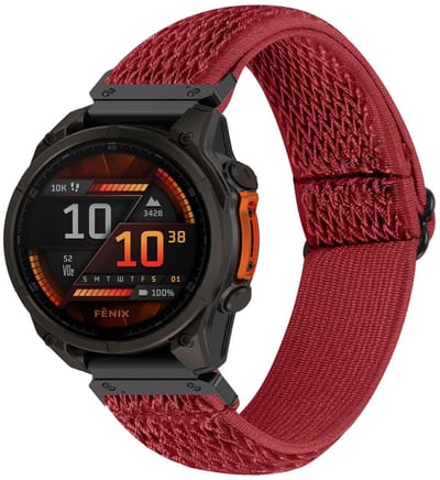 By Qubix - Geschikt voor Garmin bandje - 26mm Quickfit - Elastische Solo Loop nylon bandje - Rood - Geschikt voor Garmin Quatix 8 - 51mm