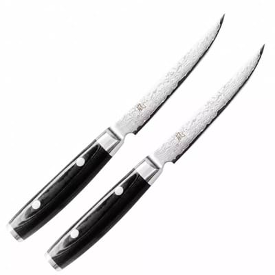 Yaxell Ran Steakmessenset – 2-delig – Giftset – 69 Lagen Damaststaal – VG10 Staal – 61 HRC – Canvas-Micarta Heft