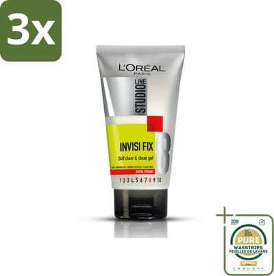 3 x L'Oréal Studio Line Invisi Fix 24H Clear & Clean Gel Super Strong 150 ml - Grootverpakking - Haarkleur - Haartypen - Haartypen - Haartypen