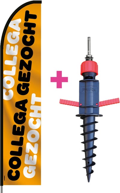 Beachflag - Collega Gezocht - Vlag + Grondboor + Rotator + Hengelsysteem + Draagtas - Actievlag.nl