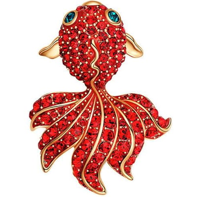Nieuwe Rode Strass Goudvis Dames Broche Jas Pak Speld Mode Kostuum Sieraden Schattig Cadeau red