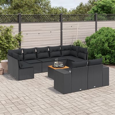 vidaXL - 10-delige - Loungeset - met - kussens - poly - rattan - zwart