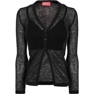 Diesel Arina-vest met V-hals en lange mouwen voor dames (Zwart)