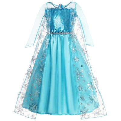 Costume Cosplay Princesse Enfant Fille Robe Reine des Neiges Halloween Carnaval Vêtements Mignons Cosplay Vêtements de Soirée pour 2-10 Ans 7-8T(140) blue