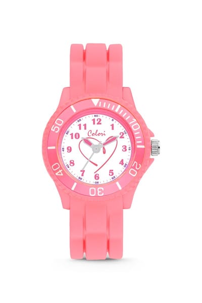 Colori 5-CLK125 Kinderhorloge - Hartje - 30 mm - Siliconen band - Verstelbaar van 15 t/m 19cm - Roze