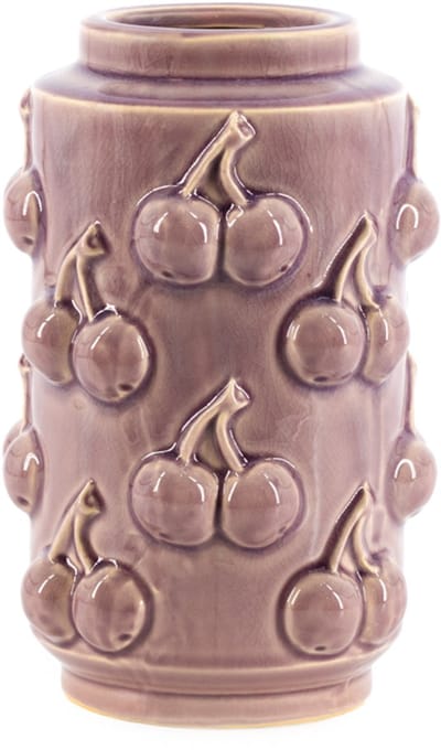HomeBound by KY | Aardewerk vaas 'Cherries' paars | bloemenvaas | 14,5x14,5x22,5cm