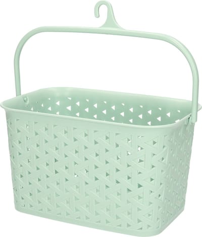 Plasticforte Wasknijpers ophang mandje aan haak - 23 x 17 x 13 cm - mintgroen - gevlochten kunststof