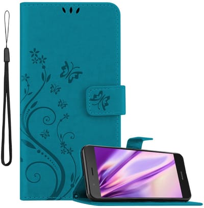 Cadorabo Hoesje geschikt voor Huawei P9 LITE 2016 / G9 LITE in BLOEMEN BLAUW - Beschermhoes in bloemmotief met magnetische sluiting, standfunctie en kaartsleuven Book Case Cover Etui