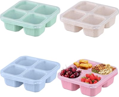 4 stuks lunchbox, snackborden met vakken, broodtrommel met vakken voor gebruik in de keuken, picknick, school