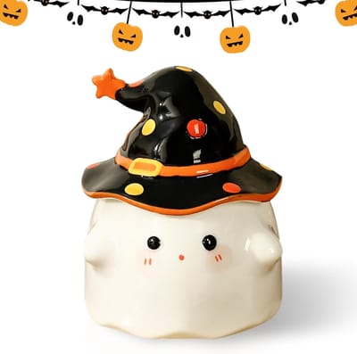Griezelige Halloween Mok met Deksel, Schattige Geest Mok voor Feestjes, Perfect voor Koffie en Thee, Uniek Cadeau voor Halloween