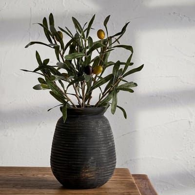 Grote Decoratieve Zwarte Keramische Bloemenvase, Terracotta Vaas voor Woondecoratie, Vintage Vaas voor Woonkamer, Keuken en Slaapkamer, 18 cm Hoogte