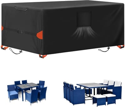 Famanu – Tuinmeubelhoezen - 308 x 138 x 98 cm terrasmeubelhoes waterdicht - terrastafelhoezen 420D zwaar belastbare Oxford-stof - rotan meubelhoes - winddicht - anti-UV voor terras - buiten