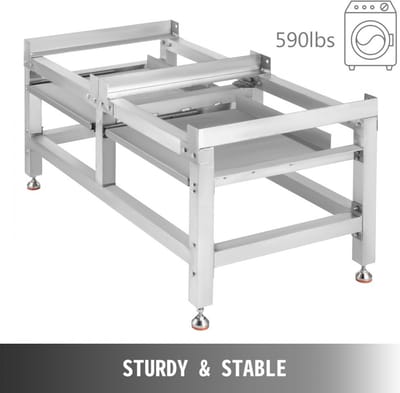 Wasmachineverhoging 268 kg, Wasmachine Verhoger Voetstuk 122 x 66 x 56 cm, Wasmachine Basisstandaard met 2 Plank, Wasmachine Basis Aluminiumlegering en Roestvrij Staal, Onderstel Voor Wasmachine