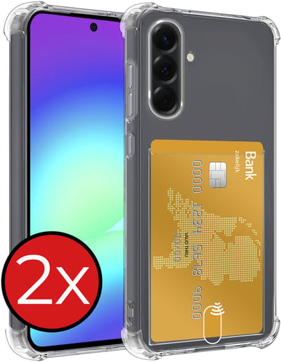 Hoesje - 2 Stuks - Geschikt voor Samsung Galaxy A56 - Met Pashouder en Kaarthouder - Telefoon Hoes Shockproof - Back Cover - Siliconen Case - Shock Proof - Pasjes Houder - Telefoonhoes - Transparant