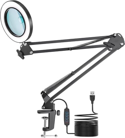 SnelShoppen - Vergrootglas met Licht en Standaard, 10X 8X LED Loeplamp met Klem, Dimbare Bureaulamp met 3 Kleurmodi, Ideaal voor Hobby, Ambachten en W