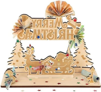 Creatief Geldcadeau voor Kerstmis in Houten Verpakking - Uniek Geldgeschenk voor Vrienden en Familie, Perfect voor Kerstdecoratie en Cadeaus