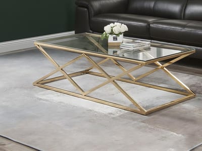 Vente-unique Salontafel CHARLOTTE - Gehard glas en staal - Goudkleurig -