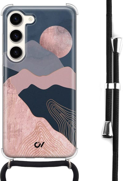 Telefoonhoesje met koord geschikt voor Samsung S23 - Landscape Rosegold - Inclusief koord - Transparant, Roze - - Crossbody beschermhoes - Met Telefoonketting