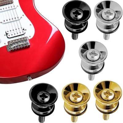Set van 6 Gitaarriemknoppen met Bevestigingsschroeven en Riemvergrendelingspinnen voor Gitaar, Bas en Ukelele - Koper, Zwart, Zilver, Goud, Duurzaam en Betrouwbaar