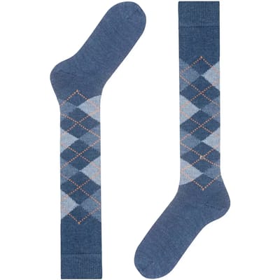 Burlington Preston lang gedessineerd materiaal kniekousen heren blauw - maat 40-46