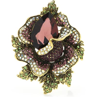 Grote Strass Bloem Broches Voor Vrouwen Unisex Kleur Bruiloften Feest Broche Pins Geschenken bruin