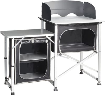 Brunner Snack Square Opvouwbare Campingkeuken - Keukenkast met werkblad en opbergvakken - Aluminium frame - draagbaar/inklapbaar