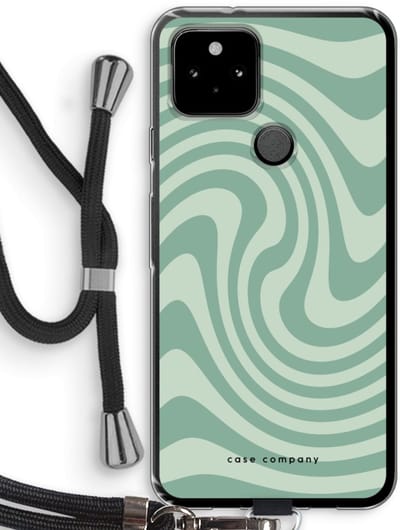 Case Company® - Hoesje met koord geschikt voor Google Pixel 5 hoesje met Koord - Swirl Groen - Telefoonhoesje met Zwart Koord - Bescherming aan alle Kanten en Over de Schermrand