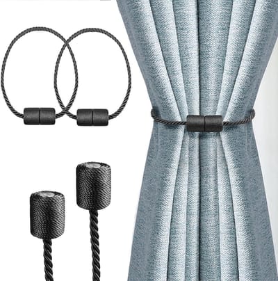 SnelShoppen - Sterke Magnetische Gordijnhouders voor Thuis Slaapkamer Kantoor Decoratieve Gordijnen (2 Stuks, Zwart)