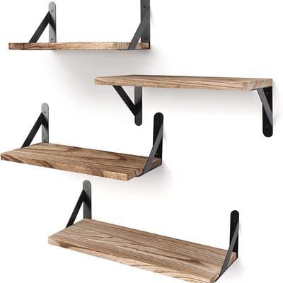 MODFU Wandplankenset 4-delig – Zwevende Wandrekken 29/36/42 cm – Extra Opbergruimte voor Woonkamer, Slaapkamer, Badkamer – Hout & IJzer – Natuurkleur