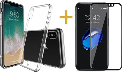 Transparant Siliconen Hoesje geschikt voor Apple iPhone Xs / X + Screenprotector Volledig Dekkend Zwart - Case van iCall