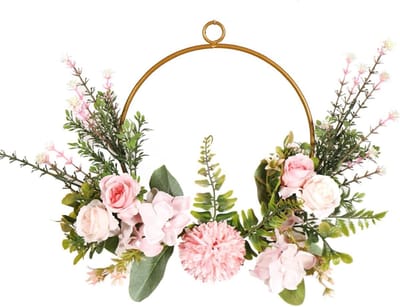 Lente Krans - Rozenkrans Deurkrans - Voordeur Decoratie - Herbruikbaar Duurzaam - 40cm Doorsnede - Champagne Roze