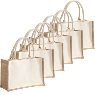 Allecto Herbruikbare Draagtas met Handgrepen - Jute Draagtas - Waterdichte Strandtas - Boodschappenbakken voor Winkelen - Doe-het-zelf - Picknick - 32 x 22 x 13 cm - Wit - 6 stuks - Geschikt voor Dagelijks Gebruik