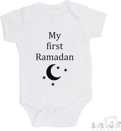 100% Katoenen Romper "My first Ramadan" Unisex Katoen Wit/zwart 62/68