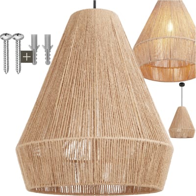 tectake® Plafondlamp Suri - Hanglamp in Boho stijl - Ø40,5 x 47 cm - Woonkamer Lamp met Lampenkap van Jute - 40W - Decoratieve Hanglampen voor Woonkamer, Slaapkamer, Eetkamer