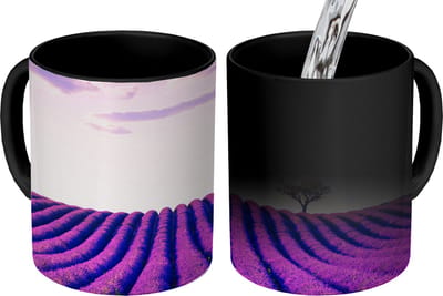 Magische Mok - Foto op Warmte Mokken - Koffiemok - Lavendel - Bomen - Paars - Bloemen - Magic Mok - Beker - 350 ML - Theemok