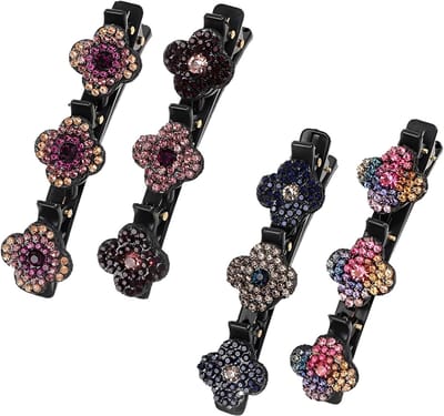 Kleine dubbele laag haarspeld met kristallen bloemen, 3 clips voor dagelijks gebruik, feesten en reizen