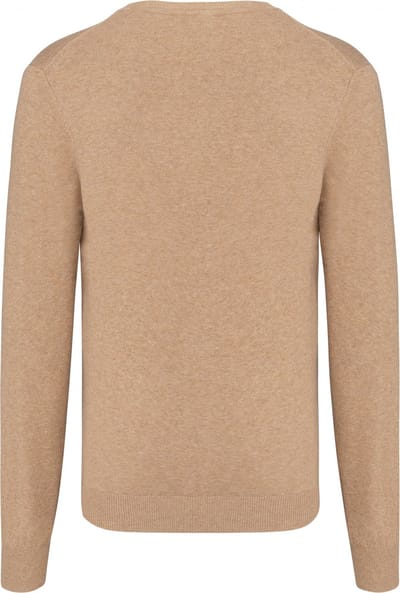 Pullover/Cardigan Heren XXL Kariban V-hals Lange mouw Camel Heather 87% Katoen, 11% Polyamide, 2% Elasthan