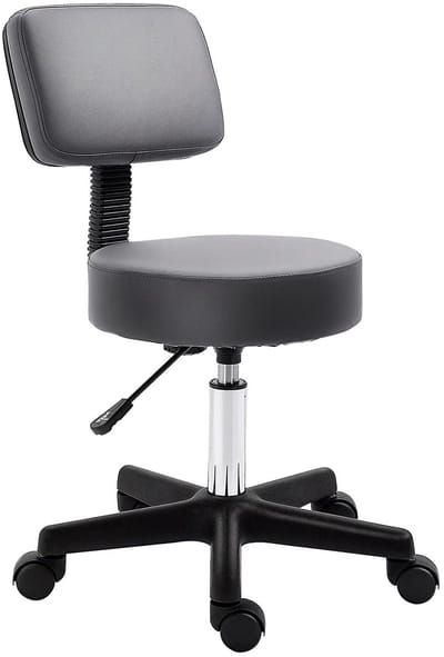 Pugsdrly Salonkruk, in hoogte verstelbaar, ergonomisch, 360° draaibaar, 5 wieltjes, synthetische bekleding, grijs