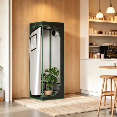 MODFU - Kweektent - Verstelbare Ventilatie En Kijkvensters - Voor Binnen - Oxfordstof En Staal - Zwart Groen - 60 X 60 X 180 Cm