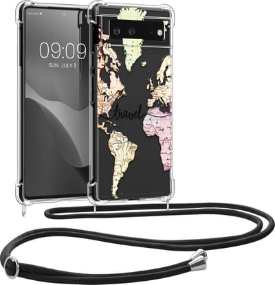 kwmobile telefoonhoesje geschikt voor Google Pixel 6 - Hoesje met telefoonkoord - Back cover voor smartphone - Case in zwart / meerkleurig / transparant