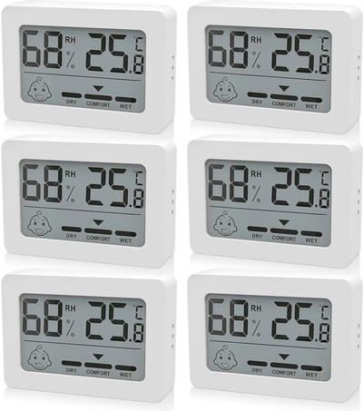 Digitale Thermometer en Hygrometer Set - 6 Mini Vochtigheidsmeters met Smiley Indicator voor Binnenruimtes