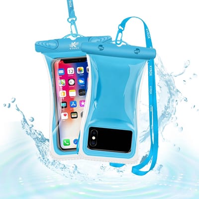 Kyrox Waterdicht Telefoonhoesje – Onderwater Hoesje Telefoon – Waterbestendige Telefoonhoes – Drijvend – Universeel voor Alle Smartphones – Gevoelig Touchscreen – met Verstelbare Band – Tot 7 Inch – Waterdichte Telefoonhoesje – Blauw