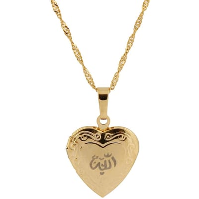Hart Allah Hanger Ketting Voor Vrouwen 24K Gouden Kleur Moslim Hart Allah Open Hart Sieraden beige