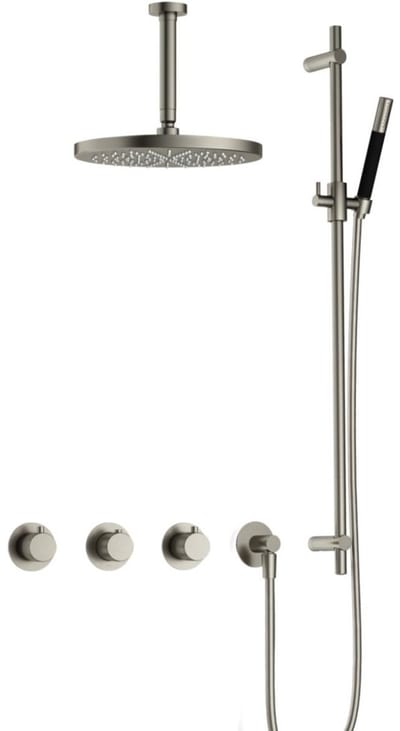 Hotbath Cobber X - CX7067 - Inbouw Regendoucheset - Geborsteld Nikkel - 2 Stopkranen - Thermostatisch - Plafondbuis 15 cm - Hoofddouche 300 mm - Staafhanddouche - Glijstang 900 mm - met M106 - Waterbesparend
