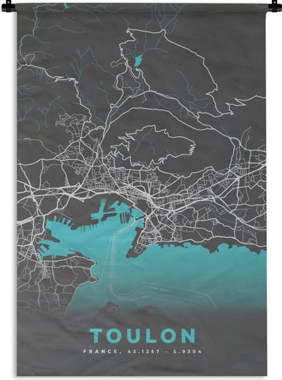 Wandkleed - Wanddoek - Toulon - Kaart - Frankrijk - Stadskaart - Plattegrond - 120x180 cm - Wandtapijt