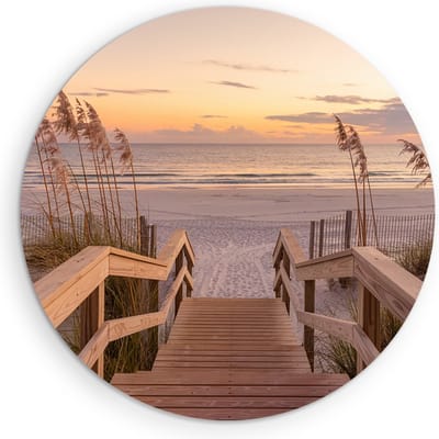 Saammp - Muurcirkel Hout - Pad naar de Zee - Strand - Ø 90 - Wandcirkel - Wanddecoratie Cirkel - muurdecoratie Woonkamer - Slaapkamer decoratie - Rond Schilderij